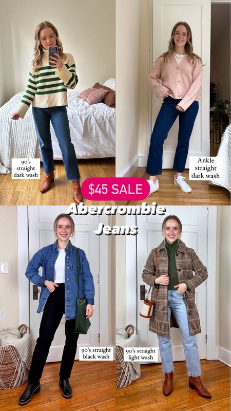 Abercrombie $45  denim
Wearing 25 extra short curve love in 90’s straight jeans (I’m 5ft 2) wearing 25 short curve love in ankle straight 
#abercrombie

#LTKstyletip #LTKSeasonal