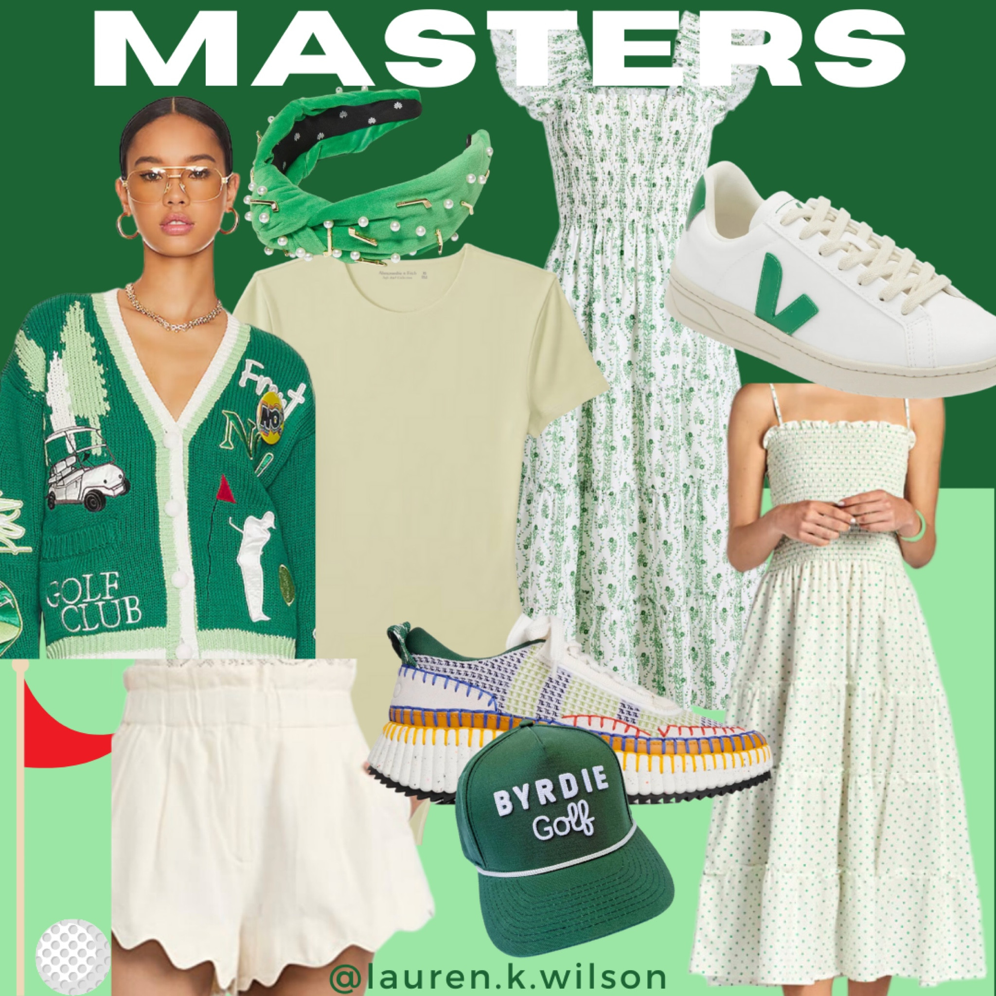 Masters golf tournament look. The Masters. Masters outfits for women. Masters fit, golf tournament, masters outfit, masters inspo, golf cardigan, green and white dress 

#LTKstyletip #LTKshoecrush #LTKSeasonal