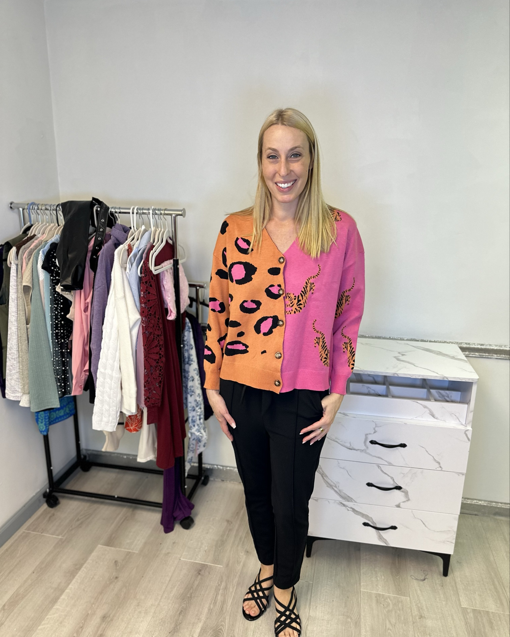 Double animal print cardigan 
💓this cardigan is so cute 
💓 it is a little oversized fit and stretchy 
💓 wearing size small, fits true to size and I am 5’10”

#LTKFindsUnder100 #LTKStyleTip #LTKFindsUnder50