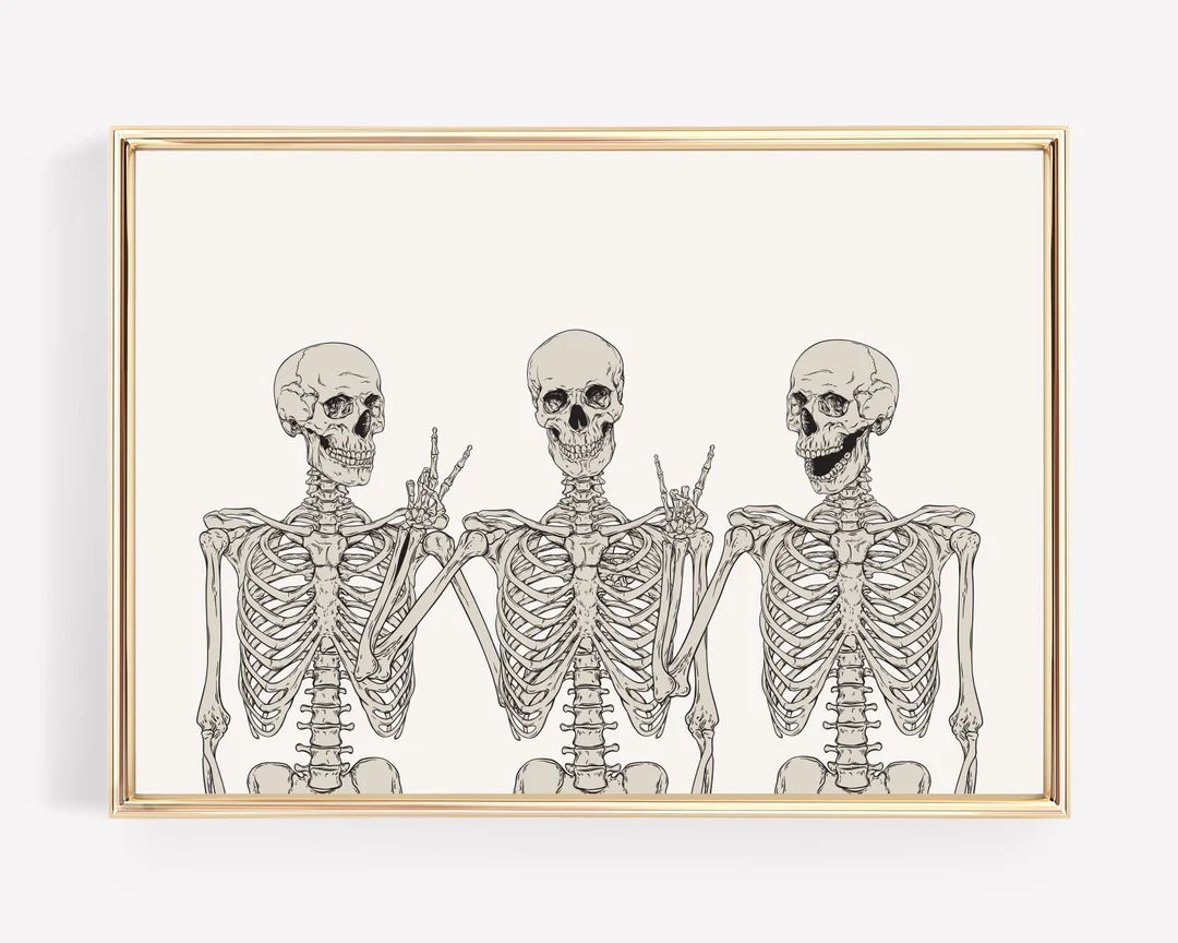 minimalist halloween printable wall art | funny halloween decor | skeleton print | neutral hallow... | Etsy (US)