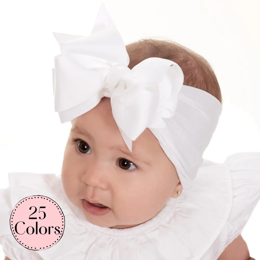 PICK COLOR Big Bow Baby Headband, Baby Girl Headbands, Baby Turbans, Baby Head Wraps, Toddler Lar... | Etsy (US)
