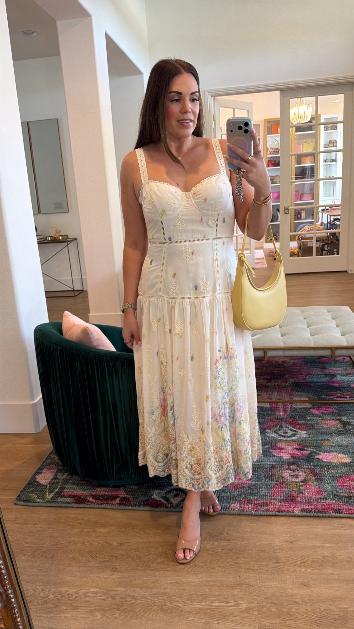 cirvy midsize floral spring midi dress for easter! in the size large and back has stretch. love the embroidered flowers! 

#LTKSeasonal #LTKMidsize