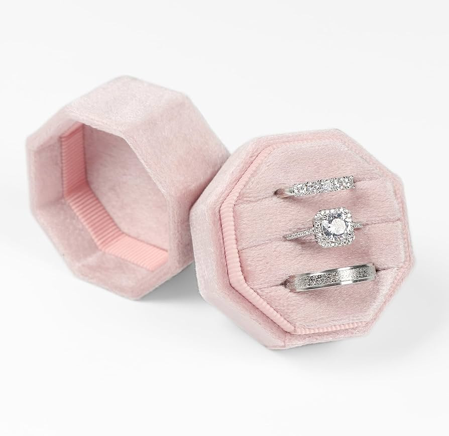 Velvet Ring Box,3 Slots Octagon Jewelry Ring Gift Box Vintage Ring Display Holder Case for Weddin... | Amazon (US)