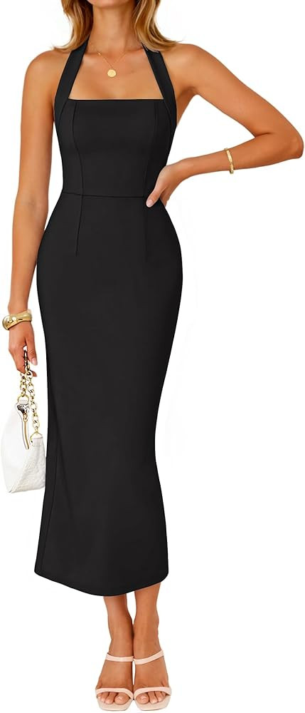 ZESICA Women's 2026 Summer Sleeveless Midi Dress Halter Neck Backless Wedding Guest Cocktail Part... | Amazon (US)