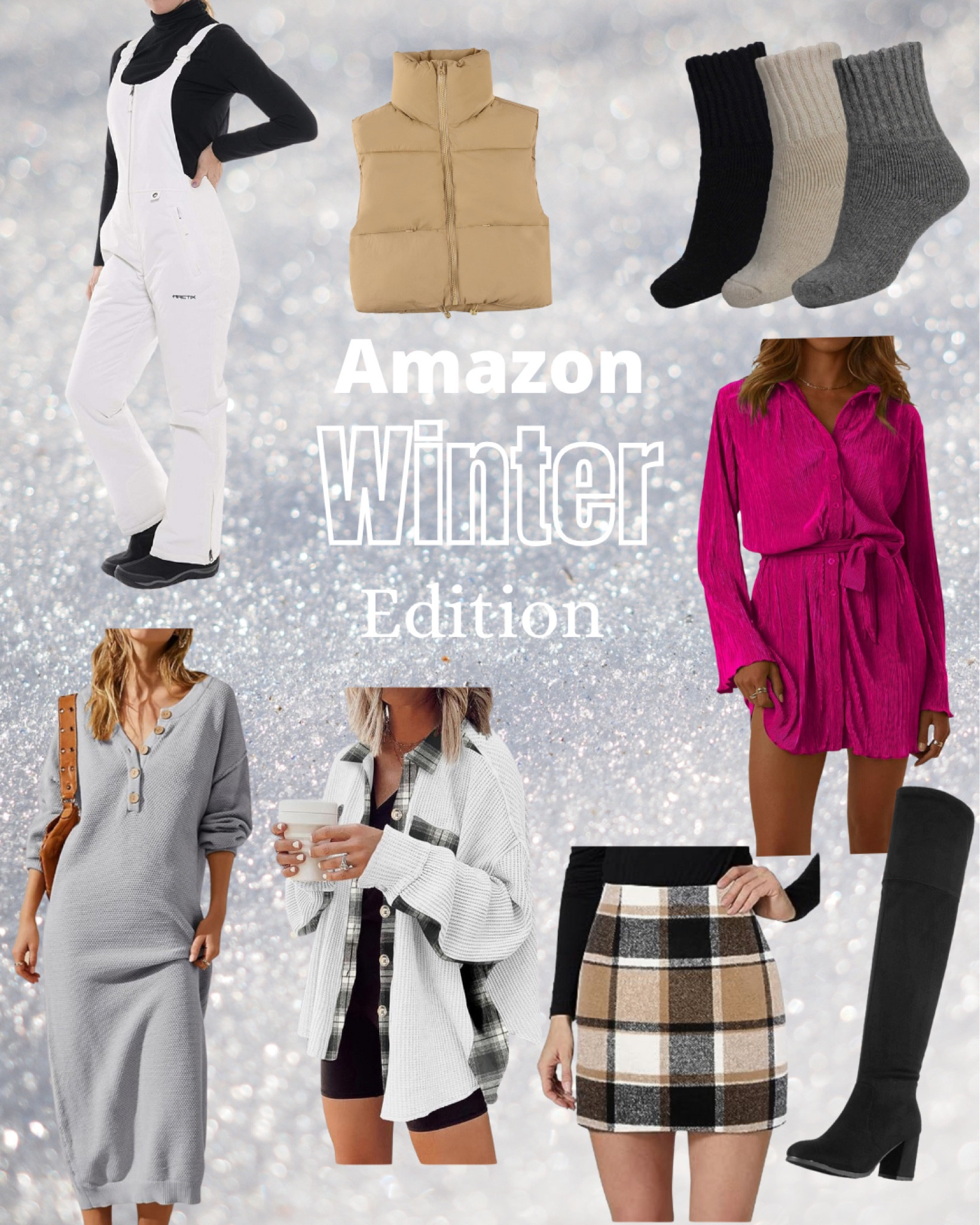 Winter outfit inspiration, knee high boots, cropped vest, overall snowsuit, crew socks, baggy button down, winter outfits, comfy 

#LTKfindsunder50 #LTKSeasonal #LTKstyletip