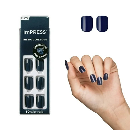 KISS imPRESS No Glue Mani Press On Nails, Color, 'Graytitude', Blue, Short Size, Squoval Shape, Includes 30 Nails, Prep Pad, Instructions Sheet, 1 Manicure Stick, 1 Mini File | Walmart (US)