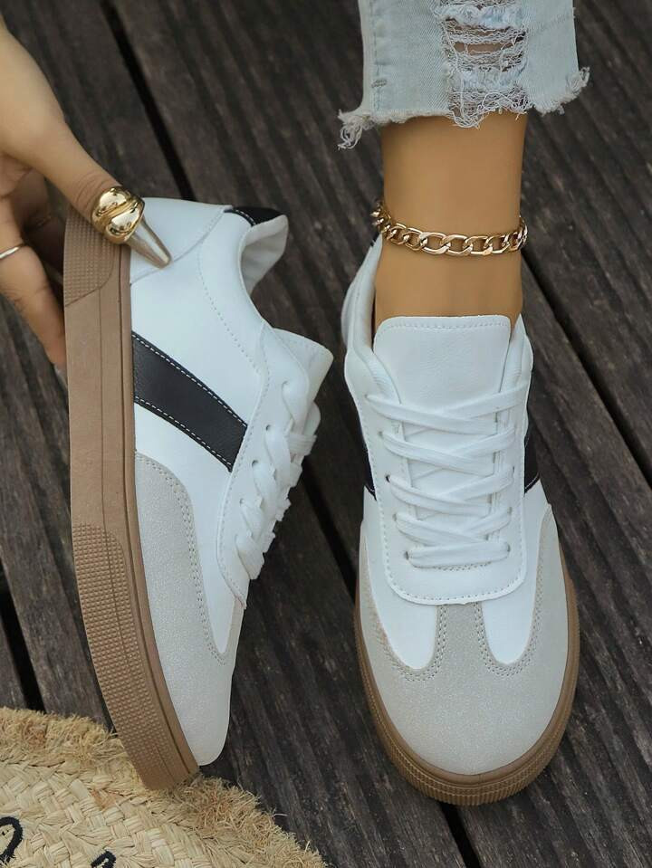 Women's New Lace-Up Color Block Athleisure Sneakers, Modern Fashionable Sporty Style For Outdoor,... | SHEIN