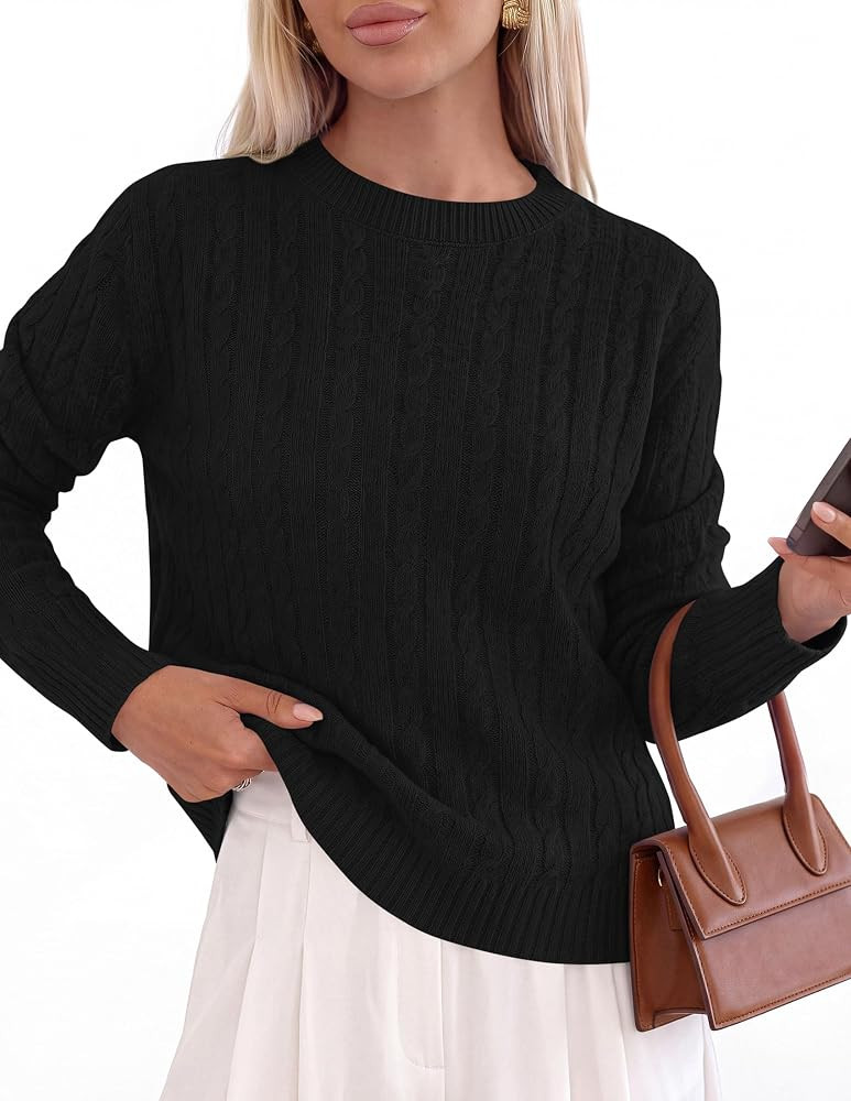 PRETTYGARDEN Women's Cable Knit Sweaters Long Sleeve Pullover Fall Outfits | Amazon (US)