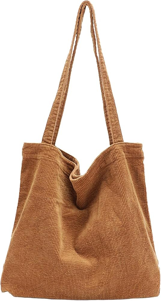 ALUWU Corduroy Tote Bag for Women Girl Canvas Shoulder Handbags Cute Large Purse | Amazon (US)
