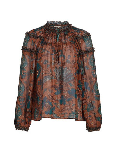 Ulla Johnson Adela Floral Sequin &amp; Ruffle Blouse | Saks Fifth Avenue