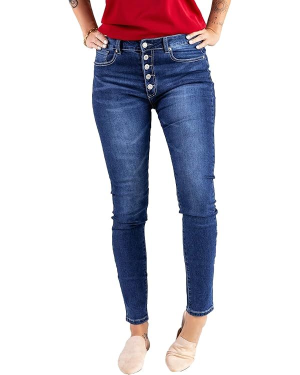 Sidefeel Women Button Fly High Rise Distressed Ripped Skinny Denim Jeans | Amazon (US)