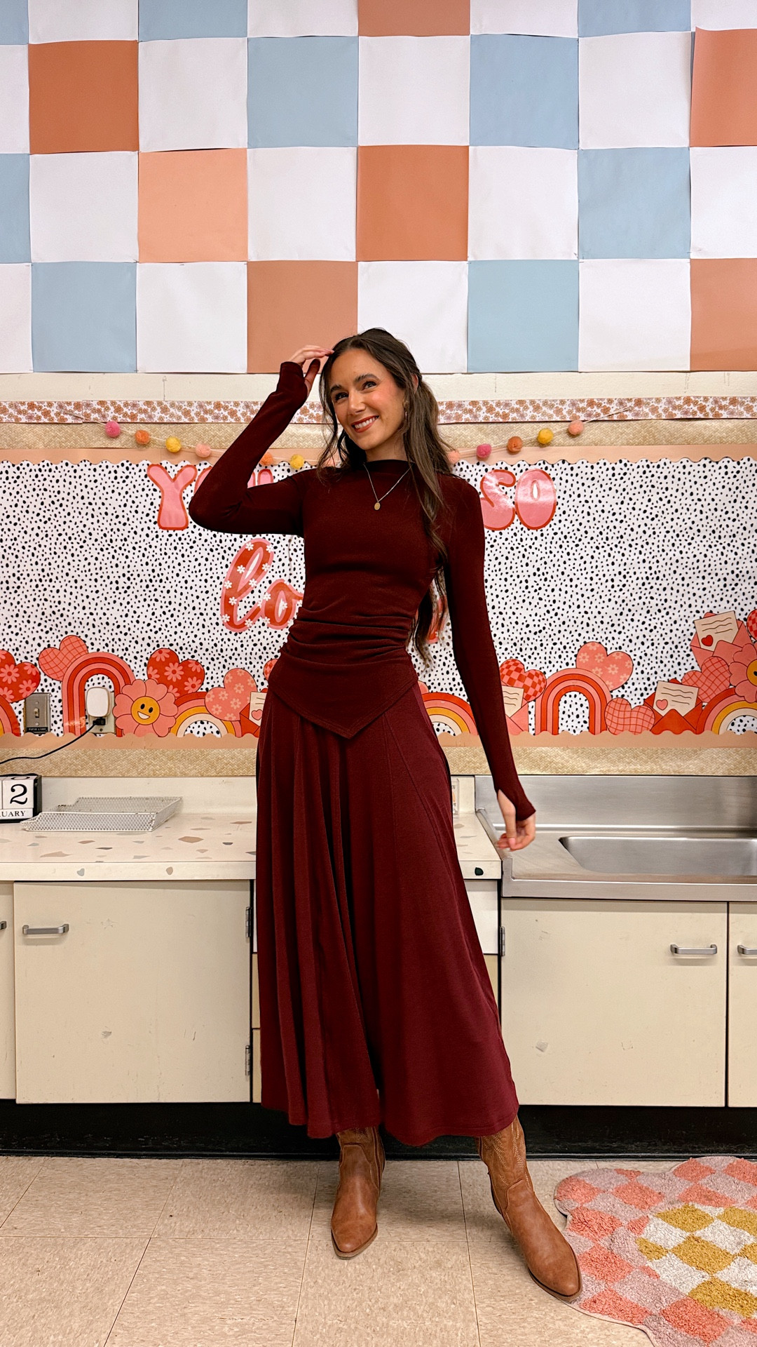 Teacher OOTD!
Wearing an XS in both the skirt and the top. 
I’m 5’9”, 120 lbs, 30C, 26” waist 

#LTKWorkwear #LTKSeasonal #LTKootd