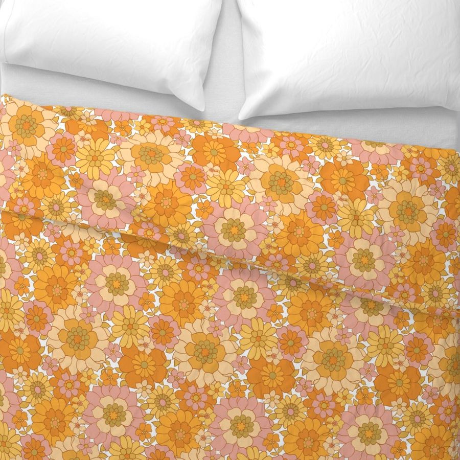 Avery Retro Floral on White-medium scale Duvet Cover byred_raspberry_design | Spoonflower