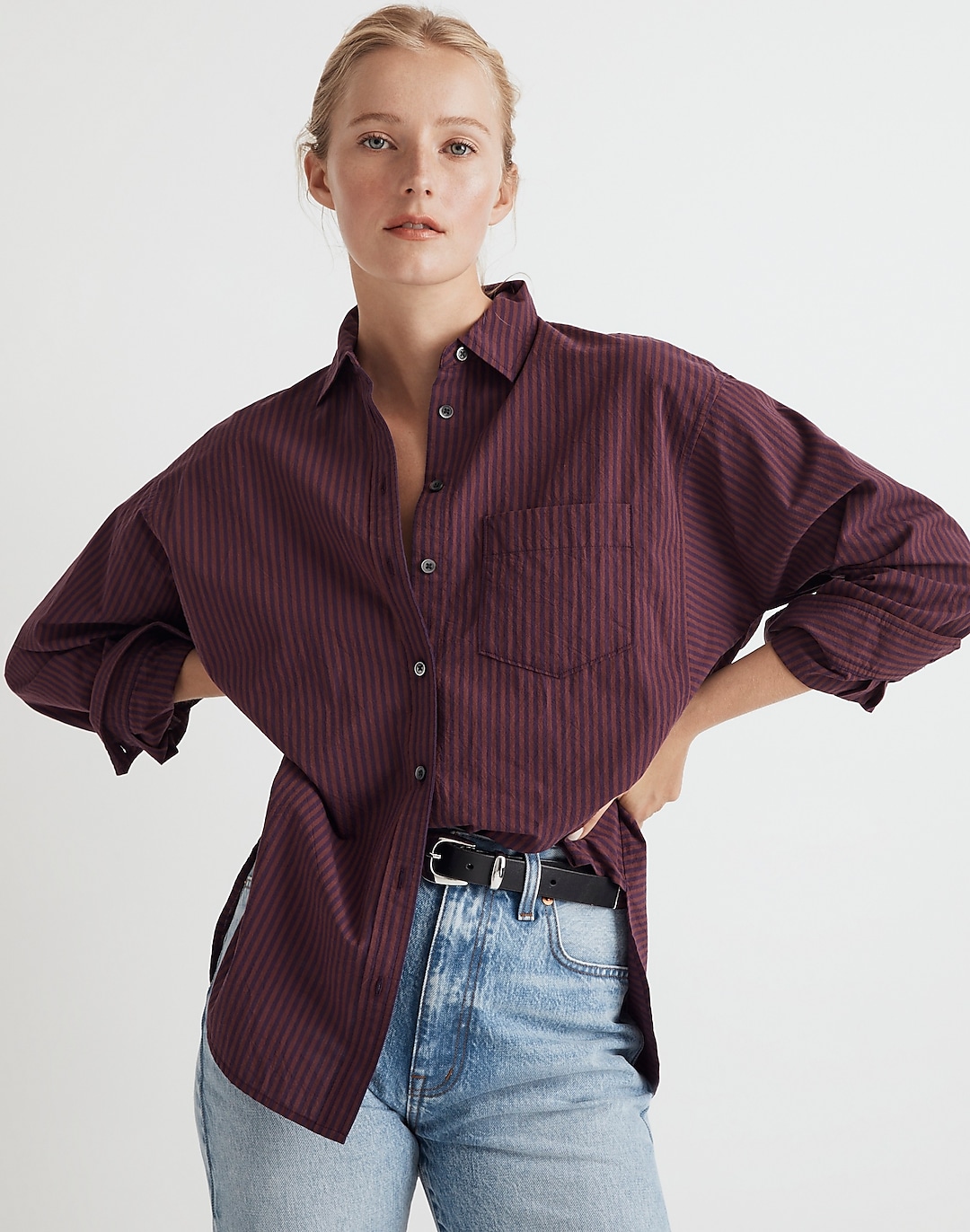 Poplin Side-Panel Dolman Button-Up Shirt in Stripe | Madewell