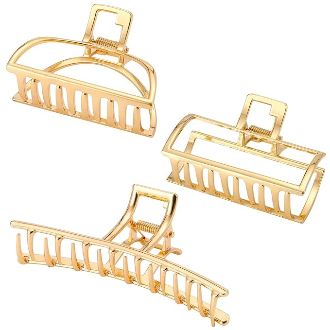 Lolalet 3 Pack Metal Hair Claw Clips Gold Hair Clip for Women Girls, 3 Styles Nonslip Large Banan... | Amazon (US)