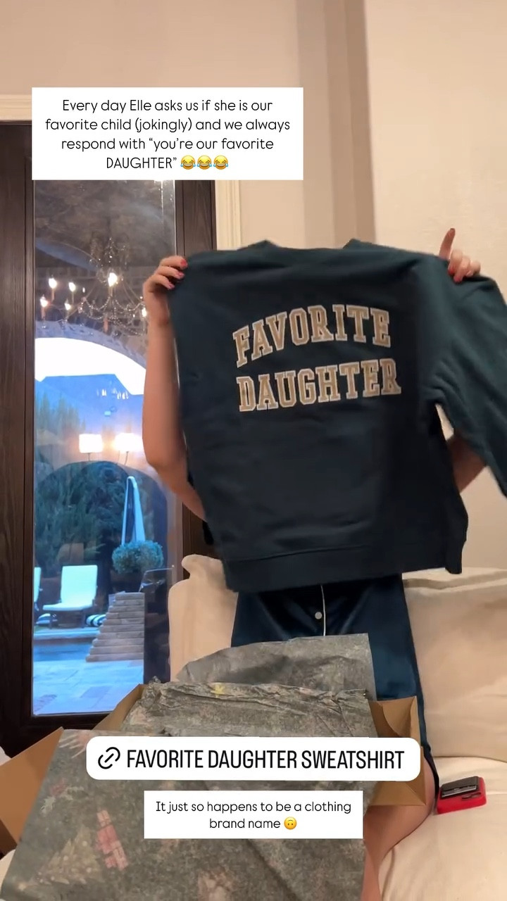 It just so happens to be a clothing brand name 🙃 Every day Elle asks us if she is our favorite child (jokingly) and we always respond with “you’re our favorite DAUGHTER” 😂😂😂
