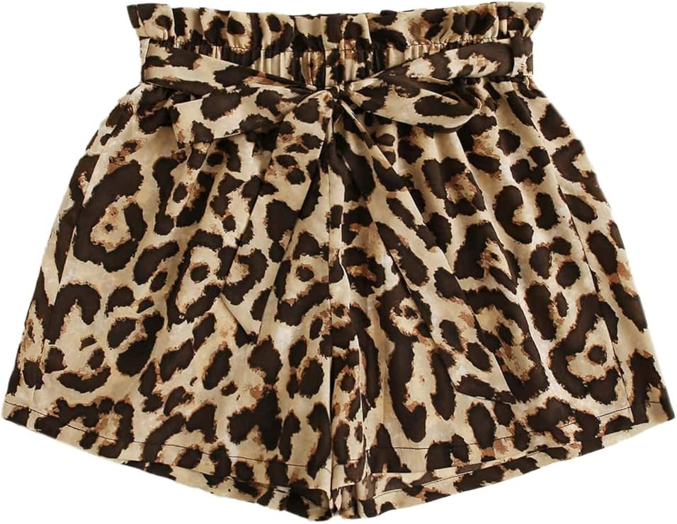 Floerns Women's Tie Bow Floral Print Summer Beach Elastic Shorts | Amazon (US)