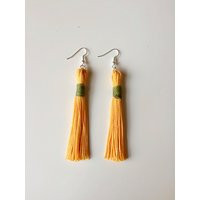 Yellow & Olive Green Tassel Earrings - Funky Handmade | Etsy (US)