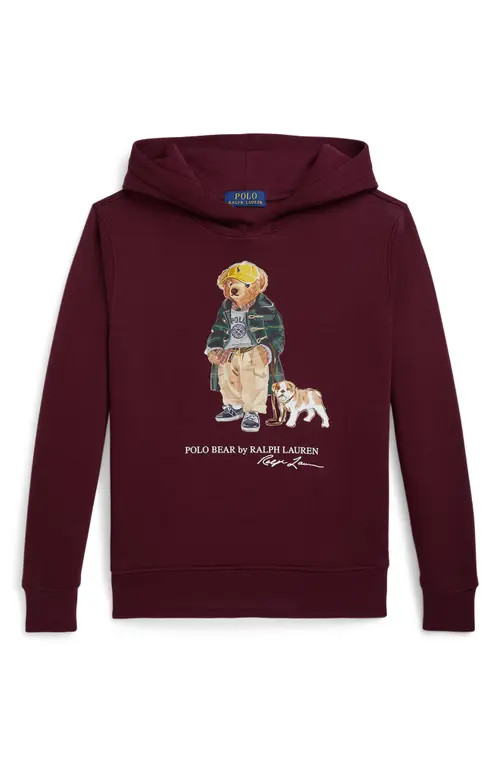 Polo Ralph Lauren Kids' Polo Bear Fleece Graphic Hoodie in Wine at Nordstrom, Size Small | Nordstrom