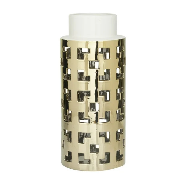 CosmoLiving by Cosmopolitan 14" Gold Ceramic Vase with Gold Cut Out Accents | Walmart (US)