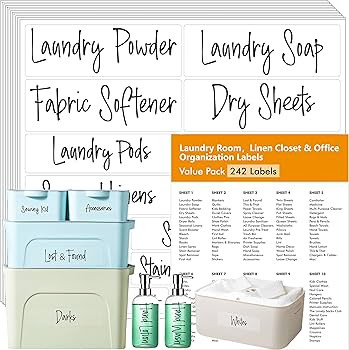 242 pcs Laundry Room, Linen Closet & Office Labels, 220 Pre-Printed Waterproof Oil&Tear Resistant... | Amazon (US)
