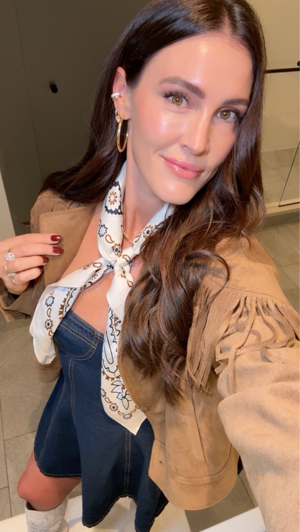 Country concert outfit - wearing smalls in the denim dress and fringe jacket 🤠🎶

Date night
Fall fit
Over 40

#LTKootd #LTKOver40