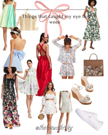 Things that caught my eye this week 

🖤Hill house hydrangea print Ellie nap dress 
🌸 floral Dior book tote look alike 
💤 blue and white floral pajama set 
🌼 floral rattan wedge 
💕 holographic pink and white sneakers 
◽️white fringe sweater skirt set matching 
💐 floral two piece set 
🌹 3d floral maxi dress 
🪻purple floral halter dress
💋red bow open back maxi dress 
💙 blue bow mini dress 
👜 rattan mini tote 
💚 green tie strap sundress 

Lots of pretty sundresses for summer 

A few pretty wedding guest dresses

Give me all the florals clearl 


#LTKFind #LTKstyletip #LTKSeasonal