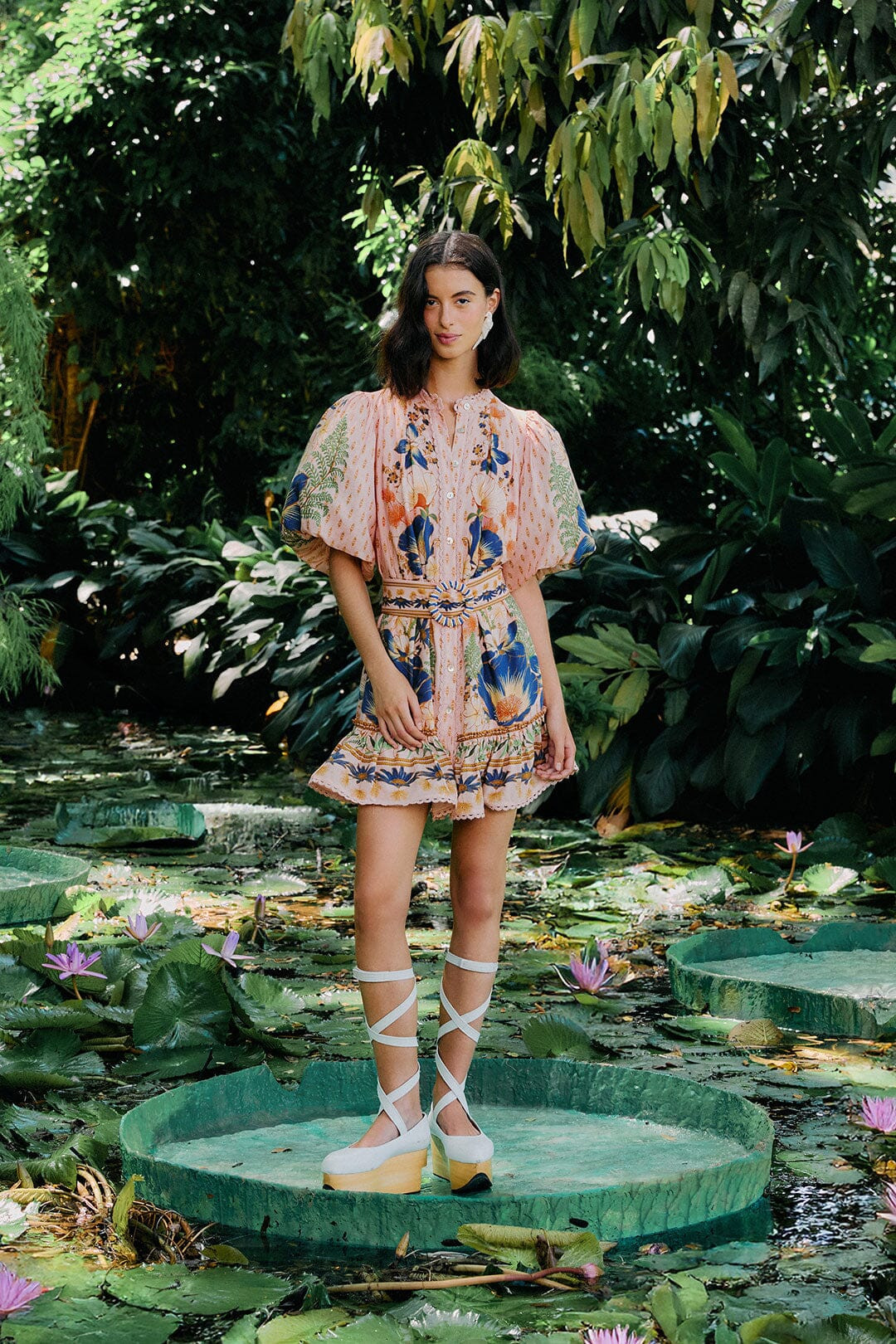 Pink Dream Garden Beaded Belt Mini Dress | FarmRio (US)