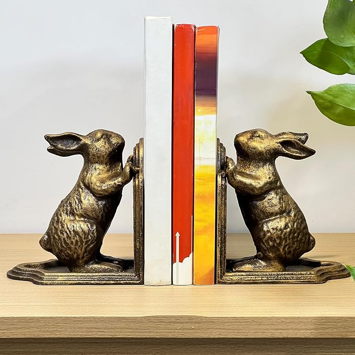 Decorative Bookends for Shelf, Cast Iron Cute Rabbit Bookshelf, Bunny Heavy Duty Book Stands Vint... | Amazon (US)