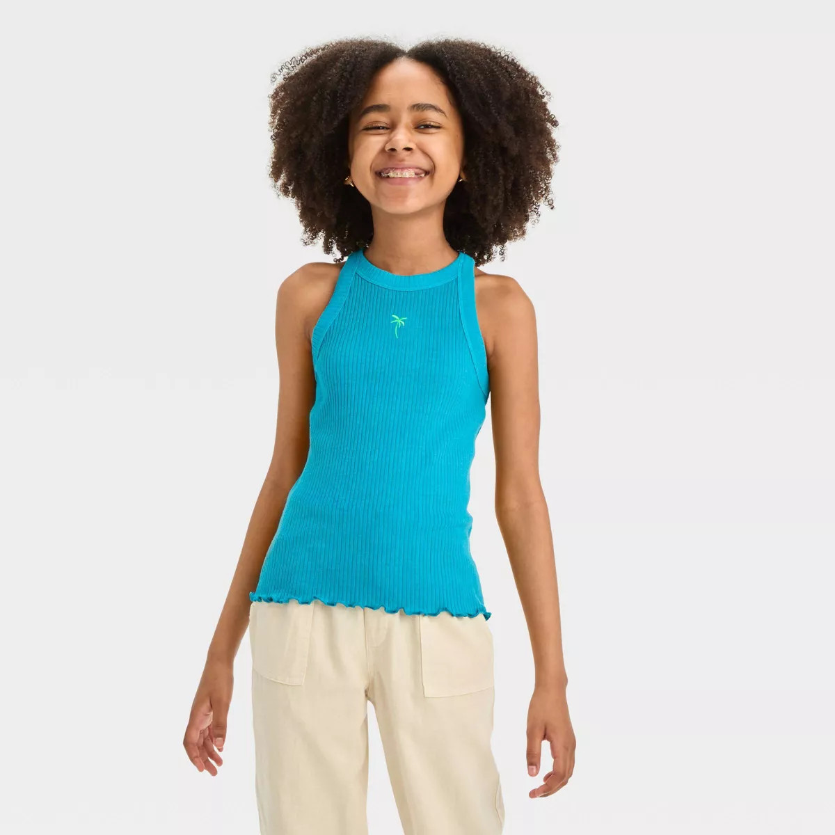 Girls' High Neck Ribbed Tank Top - Cat & Jack™ Neon Yellow S | Target