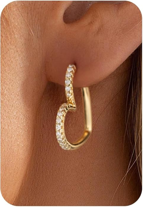 Earrings for Women-14K Gold/Silver Plated Heart Hoop Earrings Dainty Pin Paper Clip Ear Dangle Ea... | Amazon (US)