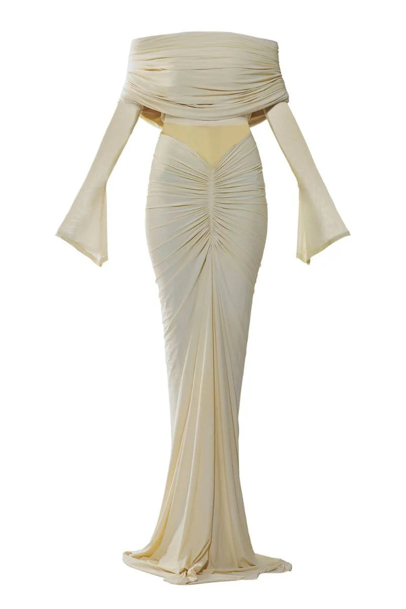 JOLENE OFF-SHOULDER RUCHED GOWN | Deme By Gabriella | CULT MIA | CULT MIA UK LTD