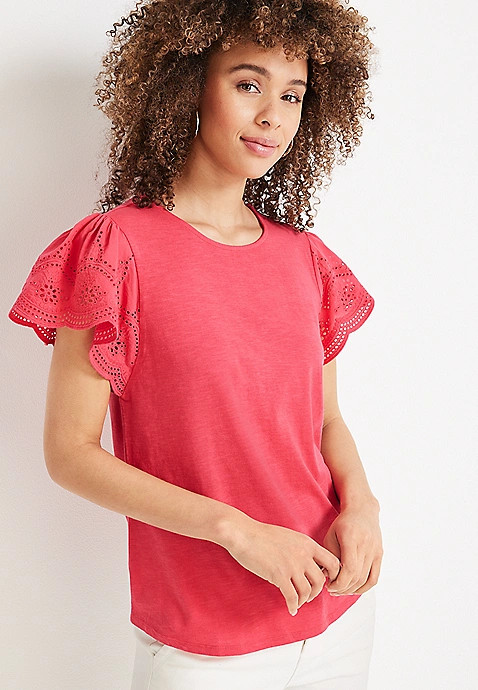 Meadows Eyelet Sleeve Tee | Maurices