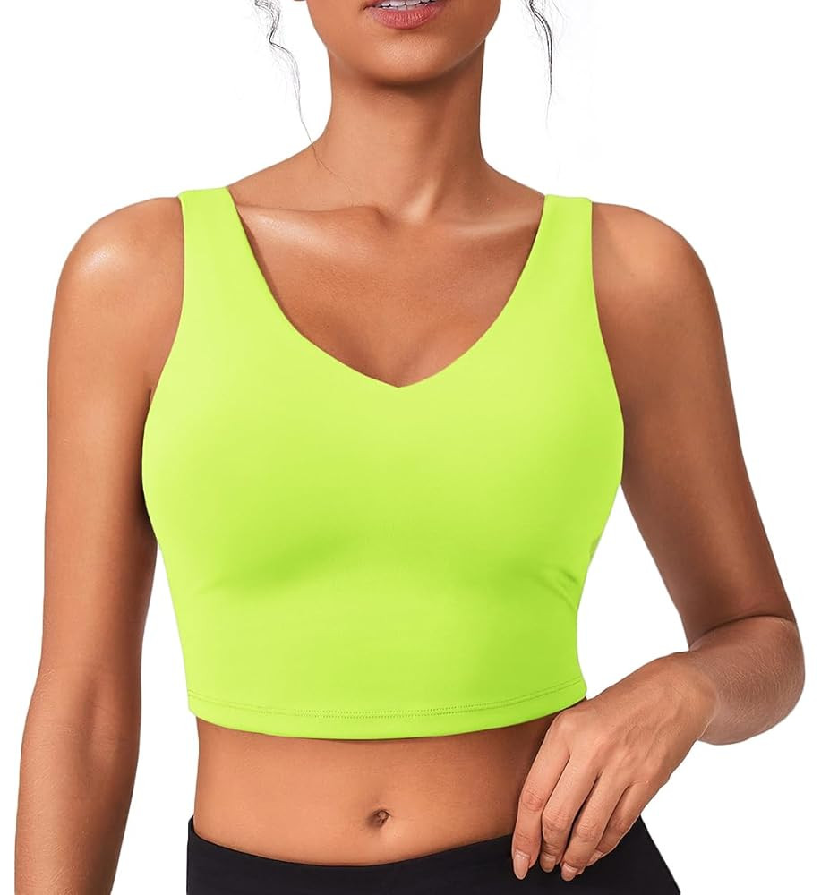 PINSPARK Sports Bras for Women Built in Bras Padded Yoga Bra V Neck Longline Workout Tank Tops wi... | Amazon (US)
