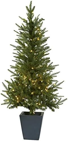 Nearly Natural 5443 Christmas Tree with Clear Lights and Decorative Planter, 4.5-Feet, Green | Amazon (US)
