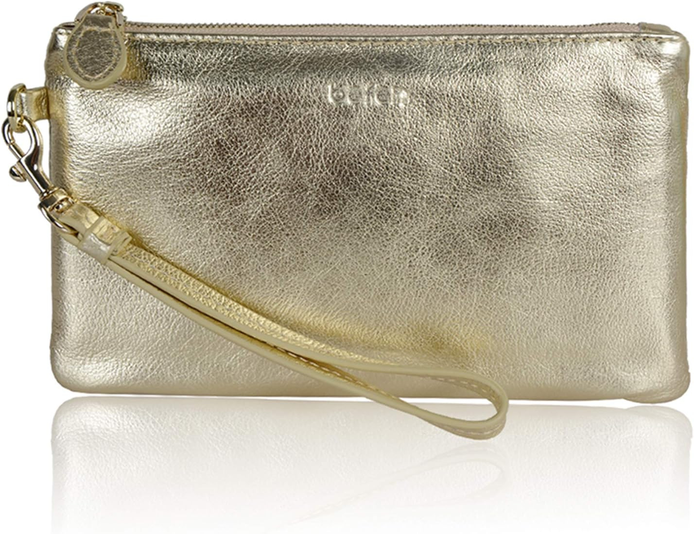 Befen Women's Genuine Italian Leather Wristlet Clutch Wallet Purse, Gold Zipper | Amazon (US)