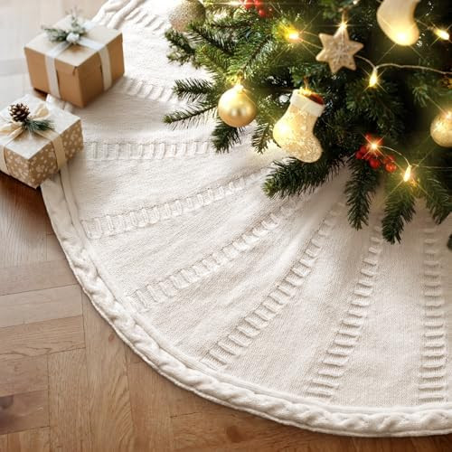 Lanpn Knitted Christmas Tree Skirt 60 inch, Cable Knit Xmas Tree Skirt Rustic Christmas Tree Mat ... | Amazon (US)