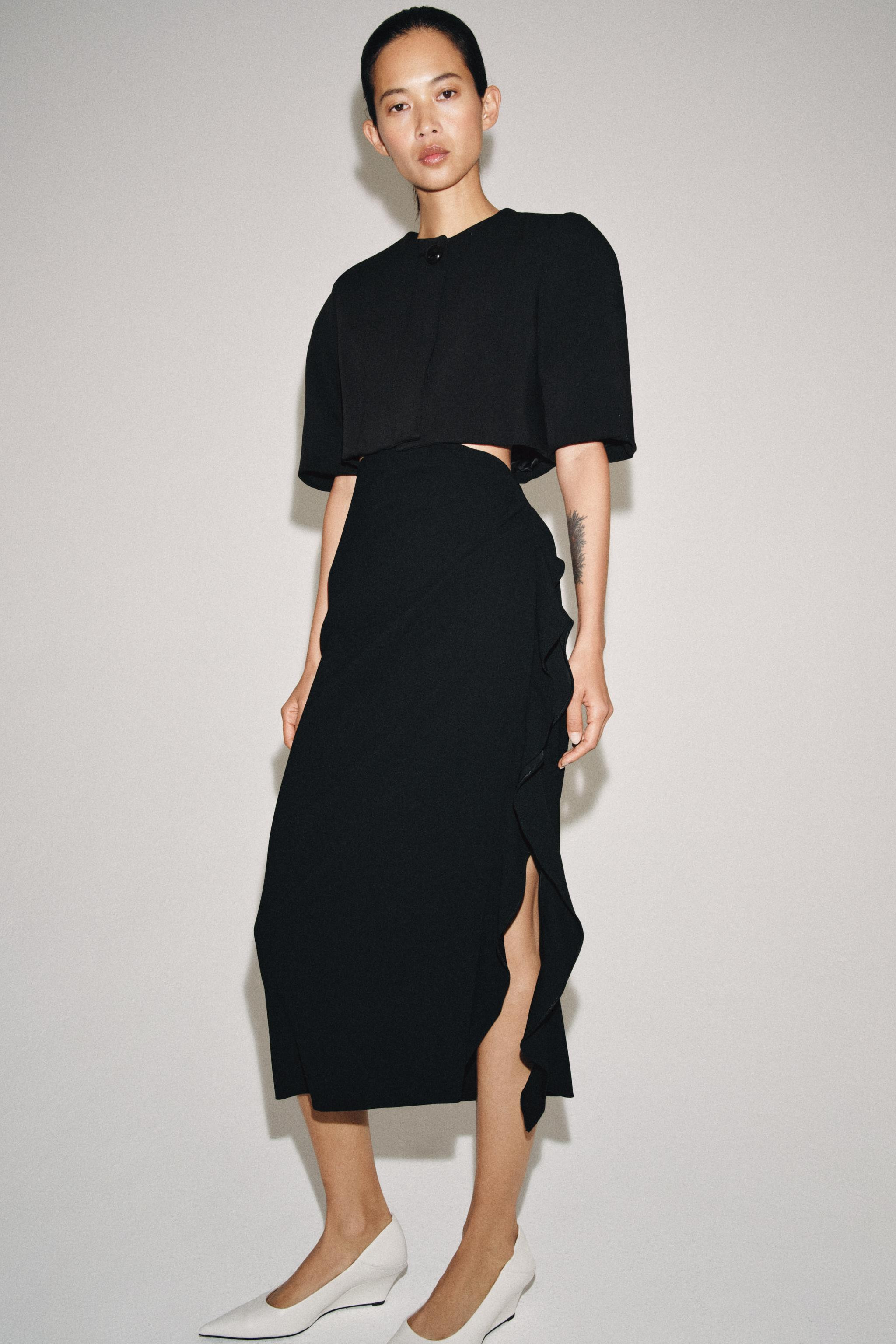 ZW COLLECTION RUFFLED MIDI SKIRT | Zara US