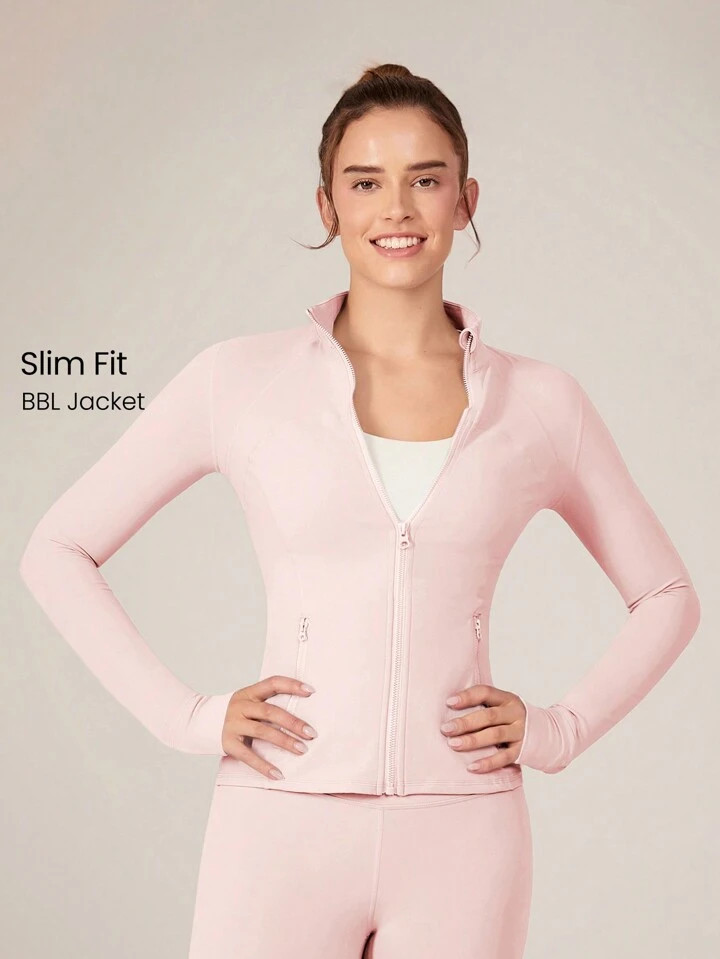 GLOWMODE FeatherFit™ Slim-It Streamline Performance Secure Pockets Zip Up Long Sleeve Jacket Low Impact Yoga Daily Fall | SHEIN