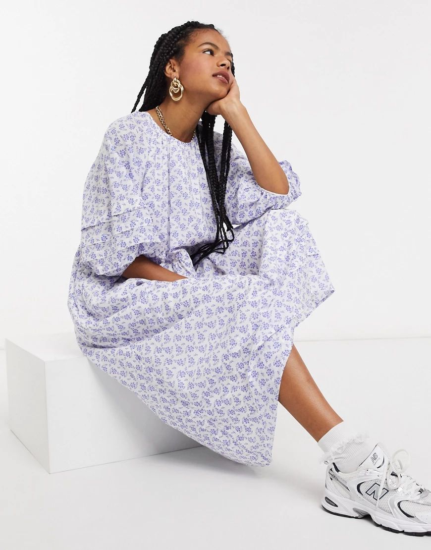 & Other Stories eco floral print smock maxi dress in white | ASOS (Global)