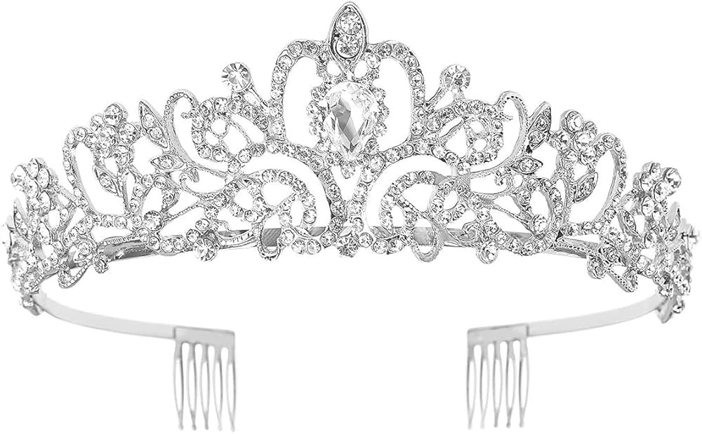 Schmoopy Tiara Crown for Women, Crystal Tiara for Bridal Prom Queen Birthday Wedding Party (A-Sil... | Amazon (US)