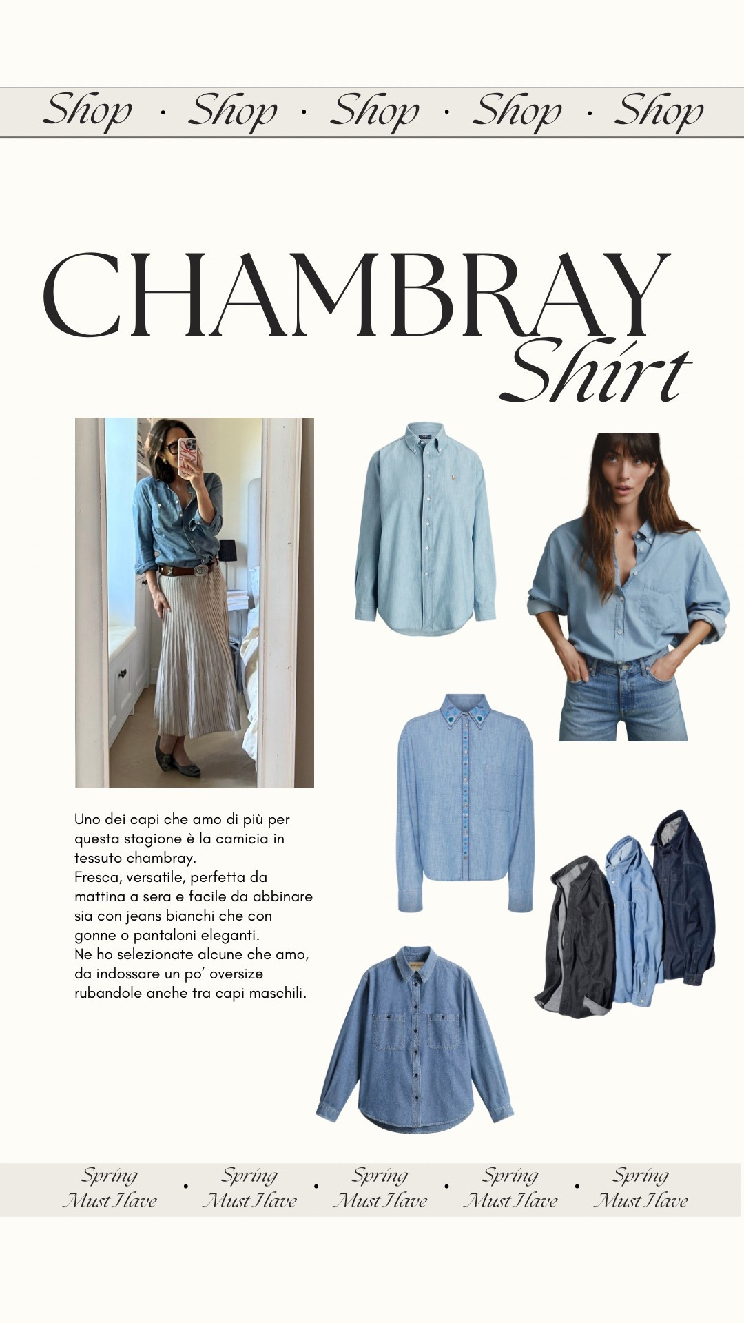 Chambray shirt. Spring must have. 
Primavera camicia jeans 

#LTKstyletip #LTKeurope #LTKspring