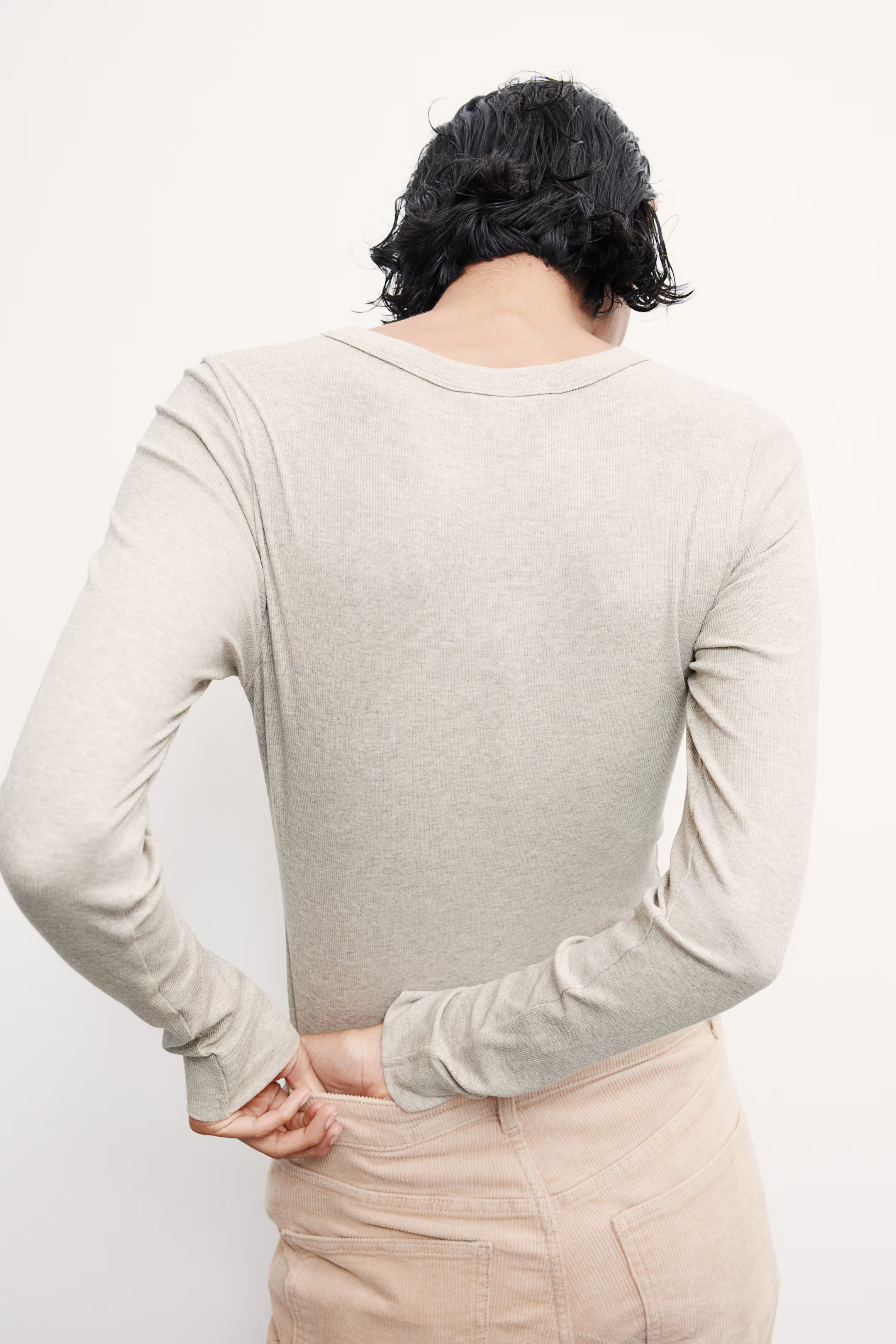 Ribbed Modal-blend Top - Beige melange - Ladies | H&M US | H&M (US + CA)