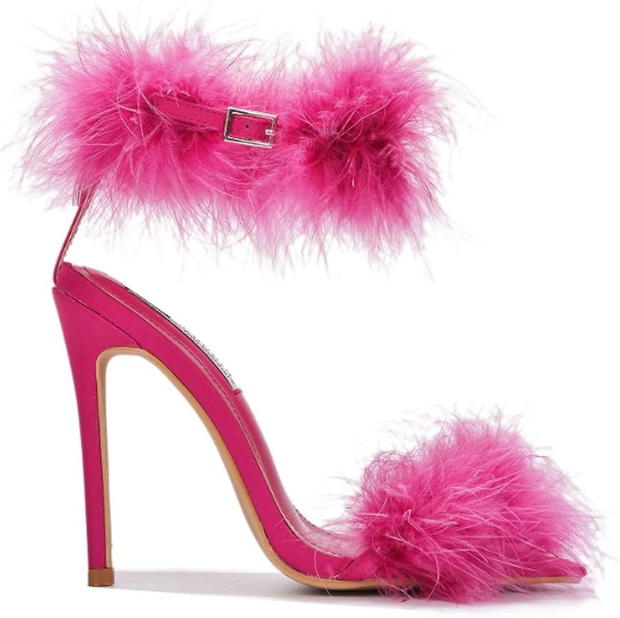 Cape Robbin Women's Open Toe Ankle Strap Fluffy Feather Stiletto High Heel Sandal | Amazon (US)