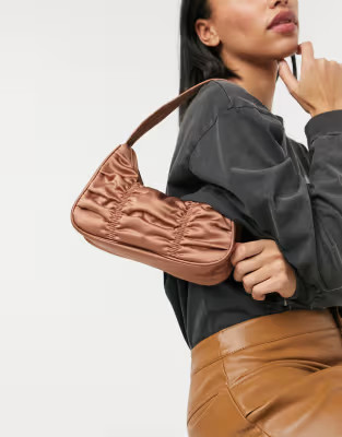 Monki Tanya recyled satin shoulder bag in brown | ASOS (Global)