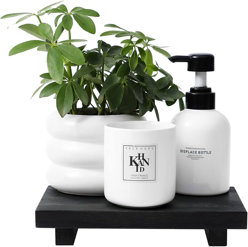 Bathroom Counter Organizer Wood Pedestal Stand Farmhouse Decorative Tray Soap Holder for Kitchen ... | Amazon (US)