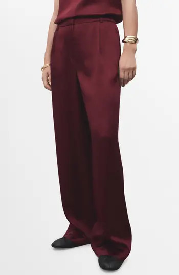 MANGO Wide Leg Satin Pants in Russet at Nordstrom Rack, Size 10 | Nordstrom Rack