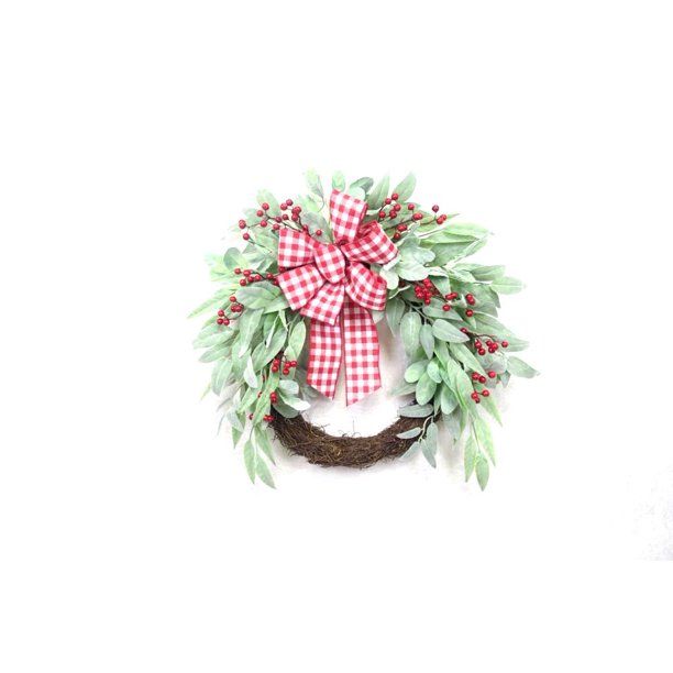 Holiday TIme Red Berry, Frosted Leaves, Red/White Bow Un-Lit 24" Christmas Wreath - Walmart.com | Walmart (US)