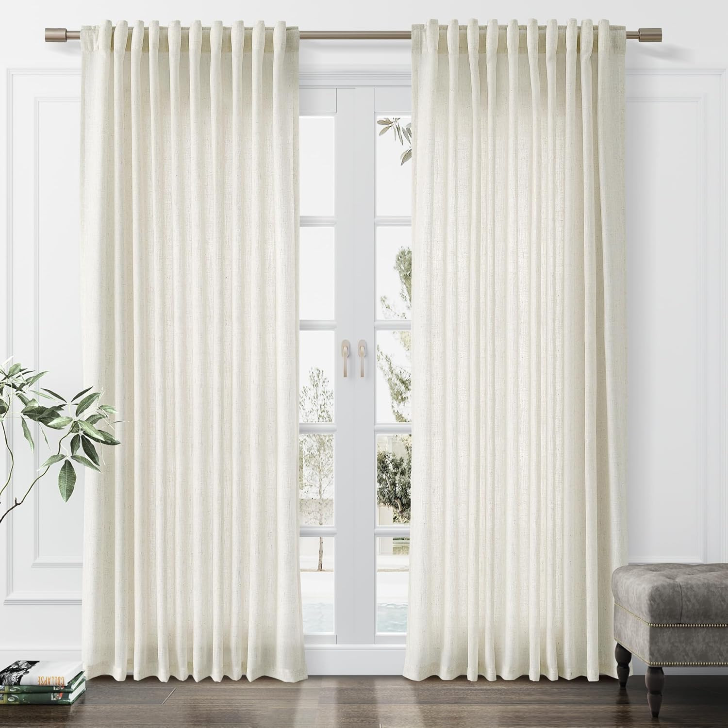 Joywell 105 Inch Curtains with Hook Linen Semi Sheer Curtains 105 Inches Length Long Rod Pocket B... | Amazon (US)