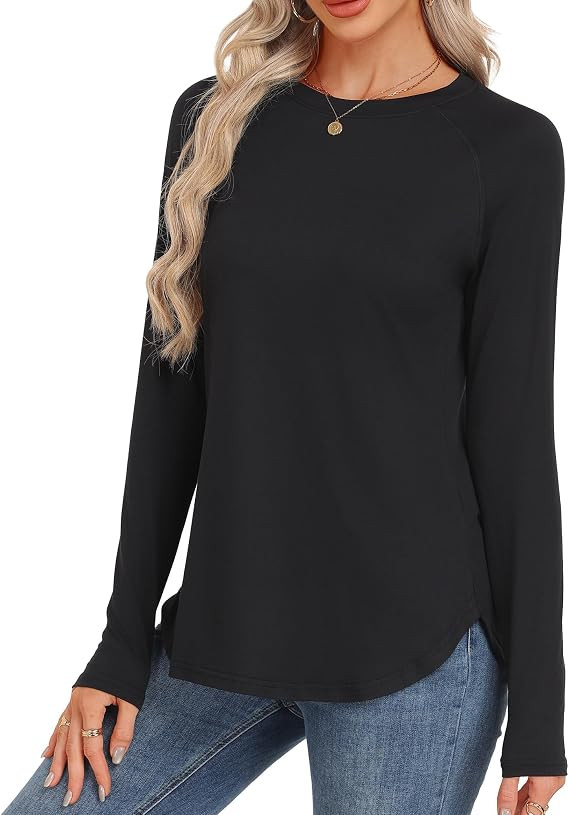 GAYHAY Long Sleeve Tunics or Tops to Wear with Leggings - Loose Fit Crew Neck Curved Hem Shirts F... | Amazon (US)